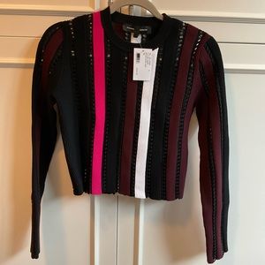 PROENZA SCHOULER Maroon/Pink/Black Rib & Open Knit Cropped Pullover Sweater S